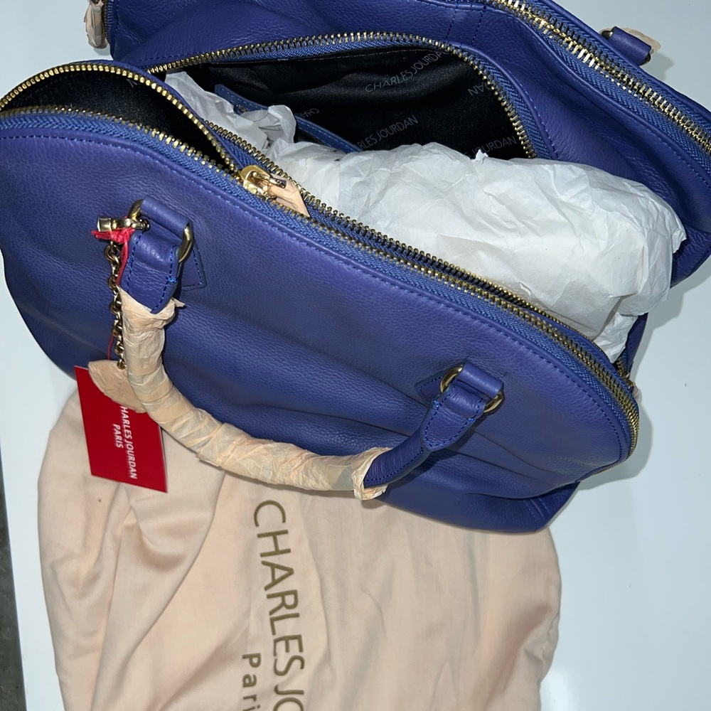 NWT CHARLES JOURDAN PARIS  Handle Blue Satchel Bag